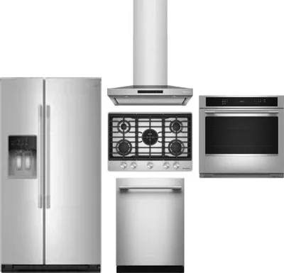 5 Piece Package Includes Refrigerator, Cooktop, Wall Oven, Hood And Dishwasher