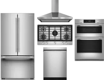 5 Piece Package Includes Refrigerator, Cooktop, Wall Oven, Hood And Dishwasher