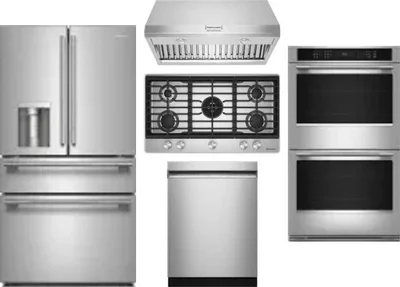 5 Piece Package Includes Refrigerator, Cooktop, Wall Oven, Hood And Dishwasher