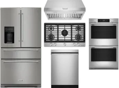 5 Piece Package Includes Refrigerator, Cooktop, Wall Oven, Hood And Dishwasher