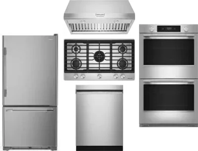 5 Piece Package Includes Refrigerator, Cooktop, Wall Oven, Hood And Dishwasher