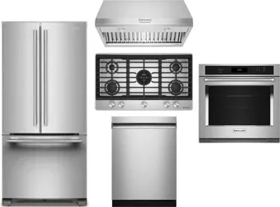 5 Piece Package Includes Refrigerator, Cooktop, Wall Oven, Hood And Dishwasher
