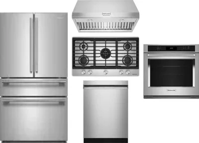 5 Piece Package Includes Refrigerator, Cooktop, Wall Oven, Hood And Dishwasher