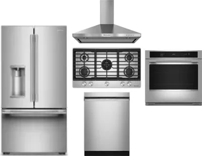 5 Piece Package Includes Refrigerator, Cooktop, Wall Oven, Hood And Dishwasher