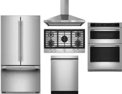5 Piece Package Includes Refrigerator, Cooktop, Wall Oven, Hood And Dishwasher
