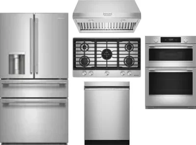 5 Piece Package Includes Refrigerator, Cooktop, Wall Oven, Hood And Dishwasher