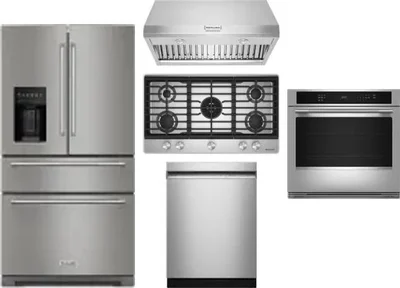 5 Piece Package Includes Refrigerator, Cooktop, Wall Oven, Hood And Dishwasher
