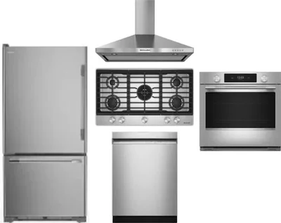 5 Piece Package Includes Refrigerator, Cooktop, Wall Oven, Hood And Dishwasher