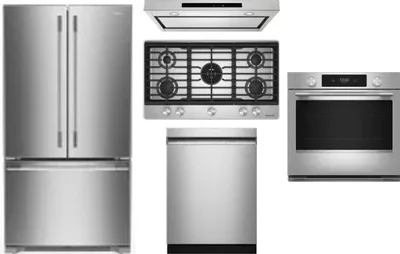 5 Piece Package Includes Refrigerator, Cooktop, Wall Oven, Hood And Dishwasher