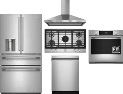5 Piece Package Includes Refrigerator, Cooktop, Wall Oven, Hood And Dishwasher