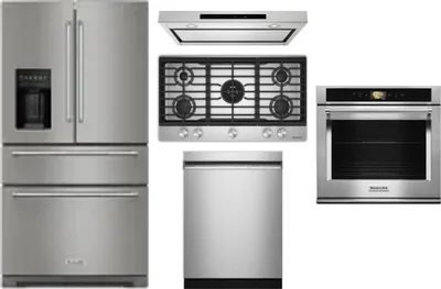 5 Piece Package Includes Refrigerator, Cooktop, Wall Oven, Hood And Dishwasher