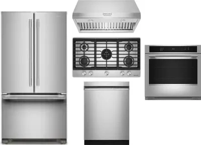 5 Piece Package Includes Refrigerator, Cooktop, Wall Oven, Hood And Dishwasher