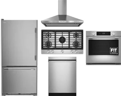5 Piece Package Includes Refrigerator, Cooktop, Wall Oven, Hood And Dishwasher