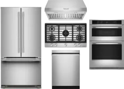 5 Piece Package Includes Refrigerator, Cooktop, Wall Oven, Hood And Dishwasher