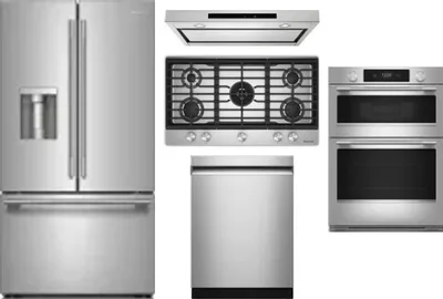 5 Piece Package Includes Refrigerator, Cooktop, Wall Oven, Hood And Dishwasher