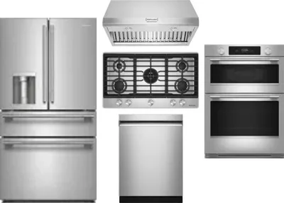 5 Piece Package Includes Refrigerator, Cooktop, Wall Oven, Hood And Dishwasher