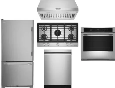 5 Piece Package Includes Refrigerator, Cooktop, Wall Oven, Hood And Dishwasher