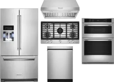 5 Piece Package Includes Refrigerator, Cooktop, Wall Oven, Hood And Dishwasher