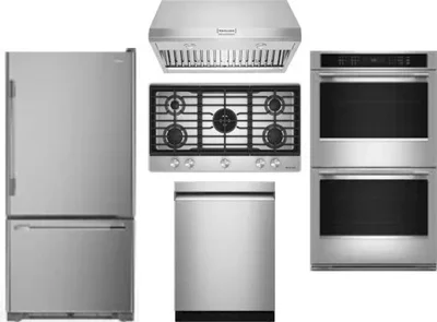 5 Piece Package Includes Refrigerator, Cooktop, Wall Oven, Hood And Dishwasher