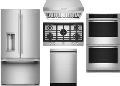 5 Piece Package Includes Refrigerator, Cooktop, Wall Oven, Hood And Dishwasher