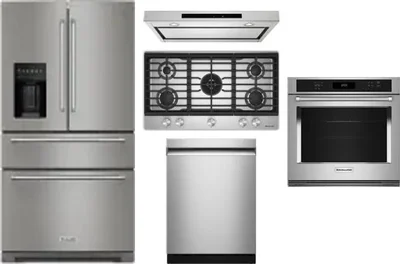 5 Piece Package Includes Refrigerator, Cooktop, Wall Oven, Hood And Dishwasher