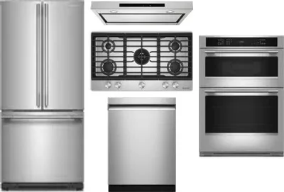 5 Piece Package Includes Refrigerator, Cooktop, Wall Oven, Hood And Dishwasher
