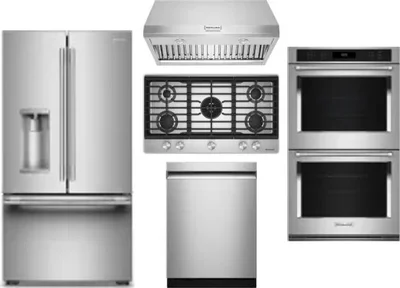 5 Piece Package Includes Refrigerator, Cooktop, Wall Oven, Hood And Dishwasher