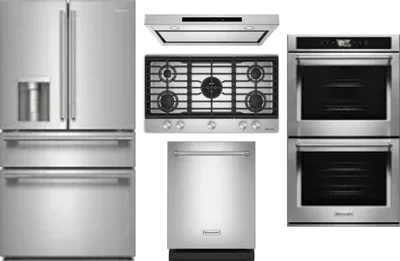 5 Piece Package Includes Refrigerator, Cooktop, Wall Oven, Hood And Dishwasher