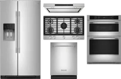 5 Piece Package Includes Refrigerator, Cooktop, Wall Oven, Hood And Dishwasher
