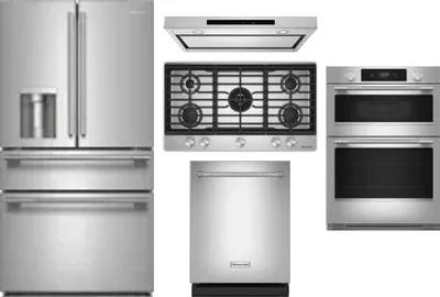 5 Piece Package Includes Refrigerator, Cooktop, Wall Oven, Hood And Dishwasher