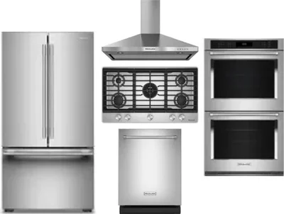 5 Piece Package Includes Refrigerator, Cooktop, Wall Oven, Hood And Dishwasher