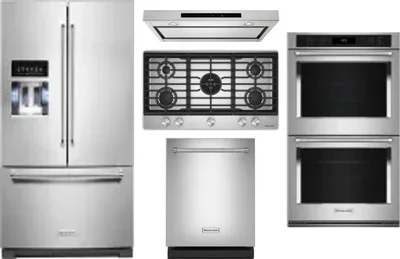 5 Piece Package Includes Refrigerator, Cooktop, Wall Oven, Hood And Dishwasher