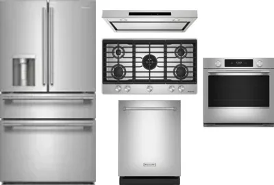 5 Piece Package Includes Refrigerator, Cooktop, Wall Oven, Hood And Dishwasher
