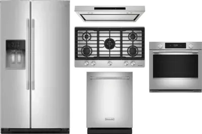 5 Piece Package Includes Refrigerator, Cooktop, Wall Oven, Hood And Dishwasher