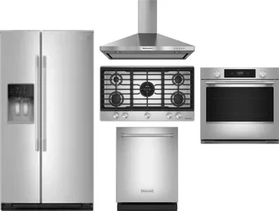 5 Piece Package Includes Refrigerator, Cooktop, Wall Oven, Hood And Dishwasher