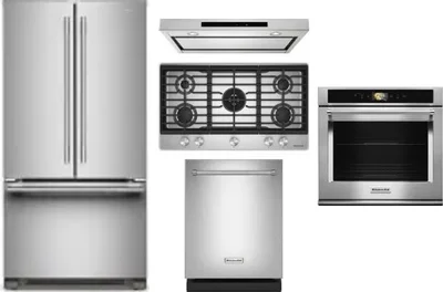 5 Piece Package Includes Refrigerator, Cooktop, Wall Oven, Hood And Dishwasher