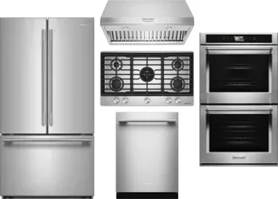 5 Piece Package Includes Refrigerator, Cooktop, Wall Oven, Hood And Dishwasher