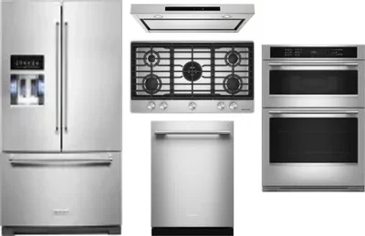5 Piece Package Includes Refrigerator, Cooktop, Wall Oven, Hood And Dishwasher