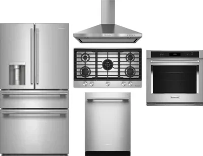 5 Piece Package Includes Refrigerator, Cooktop, Wall Oven, Hood And Dishwasher