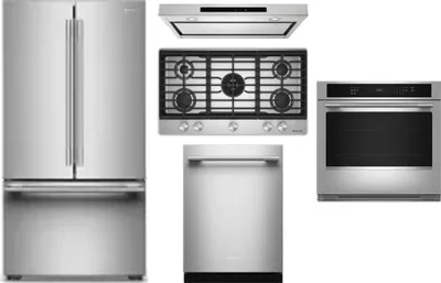 5 Piece Package Includes Refrigerator, Cooktop, Wall Oven, Hood And Dishwasher