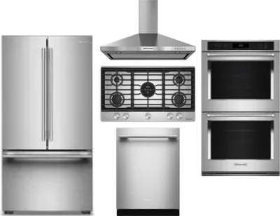 5 Piece Package Includes Refrigerator, Cooktop, Wall Oven, Hood And Dishwasher