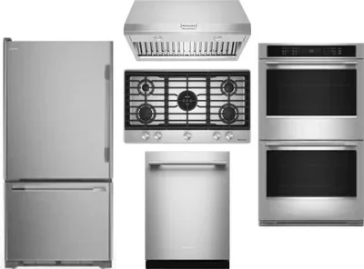 5 Piece Package Includes Refrigerator, Cooktop, Wall Oven, Hood And Dishwasher