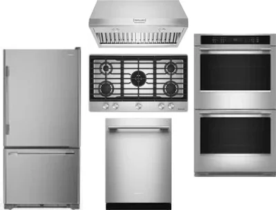 5 Piece Package Includes Refrigerator, Cooktop, Wall Oven, Hood And Dishwasher