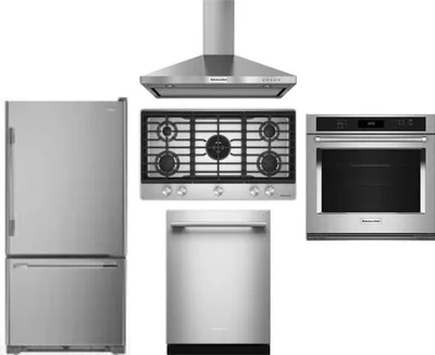 5 Piece Package Includes Refrigerator, Cooktop, Wall Oven, Hood And Dishwasher