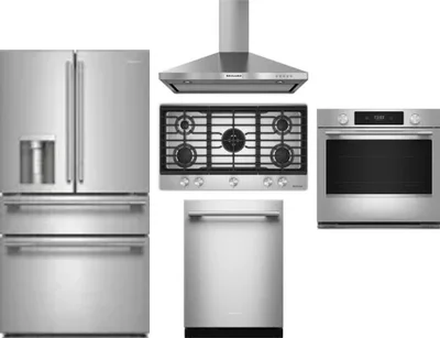 5 Piece Package Includes Refrigerator, Cooktop, Wall Oven, Hood And Dishwasher