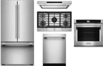5 Piece Package Includes Refrigerator, Cooktop, Wall Oven, Hood And Dishwasher