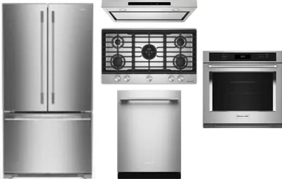 5 Piece Package Includes Refrigerator, Cooktop, Wall Oven, Hood And Dishwasher