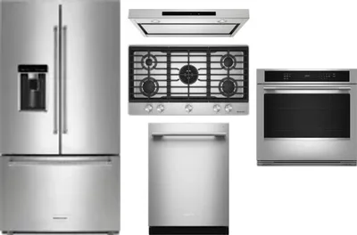 5 Piece Package Includes Refrigerator, Cooktop, Wall Oven, Hood And Dishwasher
