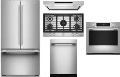 5 Piece Package Includes Refrigerator, Cooktop, Wall Oven, Hood And Dishwasher