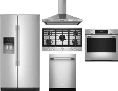 5 Piece Package Includes Refrigerator, Cooktop, Wall Oven, Hood And Dishwasher